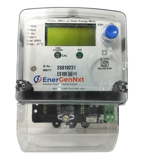 Ener GenNxt 1-Phase Electric Energy LCD Prepaid Meter Dual Source (2 Wire, 240V, 50Hz, 3200 imp/kWh Class-1.0, ISI Mark) -10-60