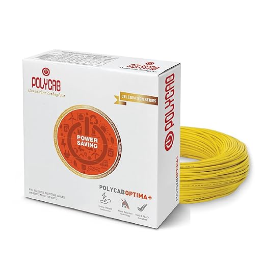 1.5 sqmm 90M coil Polycab OPTIMA+ Flame Retardant | Lead free | 99.97% high purity copper | Rodent protection | PVC insulated housewire [Yellow]