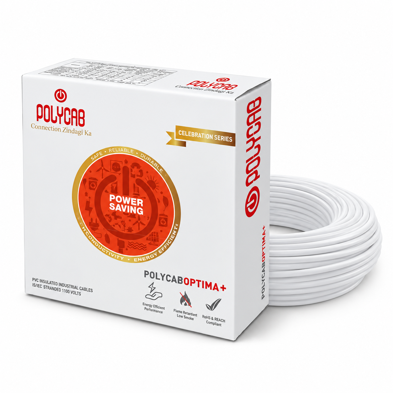 1.5 sqmm 90M coil Polycab OPTIMA+ Flame Retardant | Lead free | 99.97% high purity copper | Rodent protection | PVC insulated housewire [White]