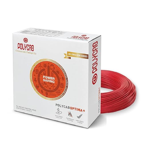 1 sqmm 90M coil Polycab OPTIMA+  Flame Retardant | Lead free | 99.97% high purity copper | Rodent protection | PVC insulated house wire [Red]