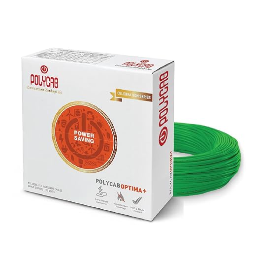 1 sqmm 90M coil Polycab OPTIMA+  Flame Retardant | Lead free | 99.97% high purity copper | Rodent protection | PVC insulated house wire [Green]