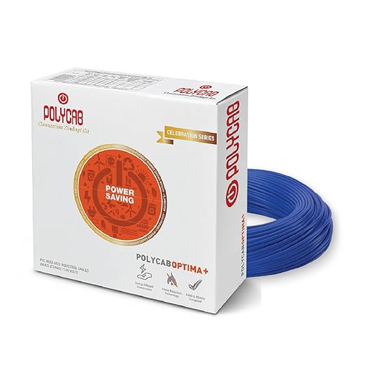 1 sqmm 90M coil Polycab OPTIMA+  Flame Retardant | Lead free | 99.97% high purity copper | Rodent protection | PVC insulated house wire [Blue]