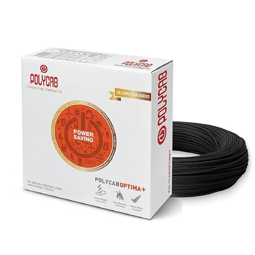 2.5 sqmm 90M coil Polycab OPTIMA+ Flame Retardant | Lead free | 99.97% high purity copper | Rodent protection | PVC insulated housewire [Black]
